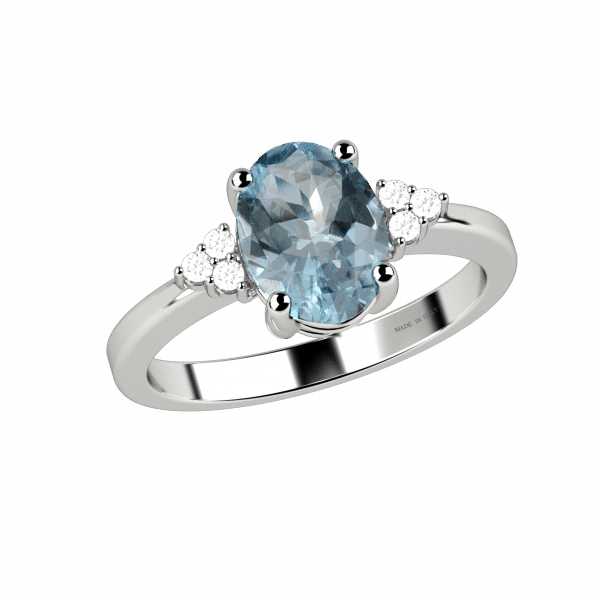 Lux anello in oro bianco 18KT con acquamarina ovale e diamanti