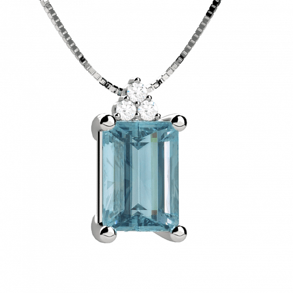 Lux collana in oro bianco 18KT con pendente quadrato di acquamarina e diamanti