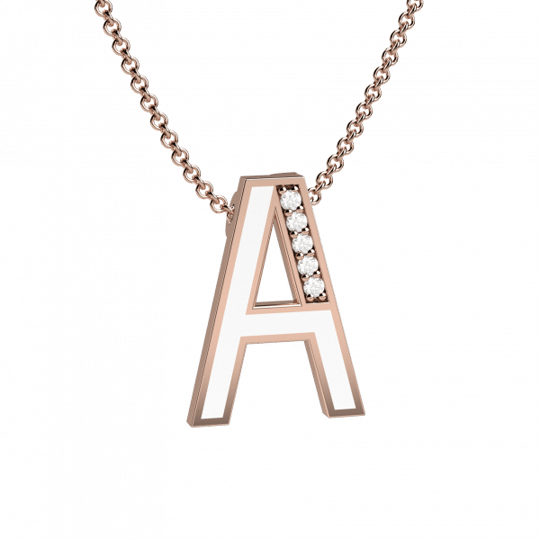 Personality collana con iniziale B oro rosa 18KT smaltata bianca