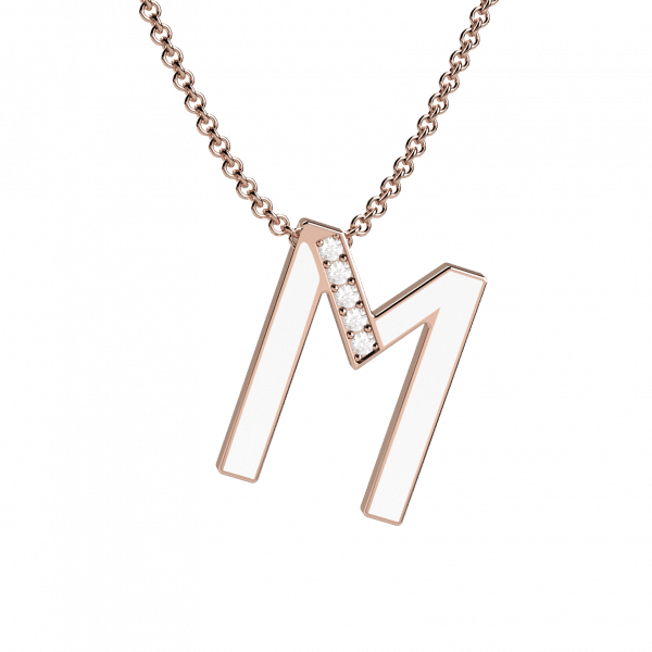Personality collana con iniziale M Oro rosa 18KT smaltata bianca