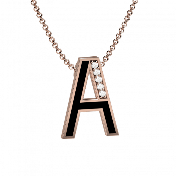 Personality collana con iniziale A oro rosa 18KT smaltata nera