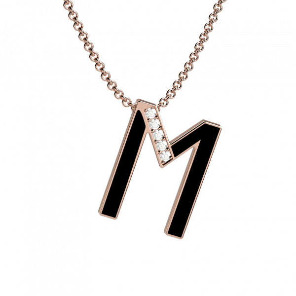Personality collana con iniziale M Oro rosa 18KT smaltata nera