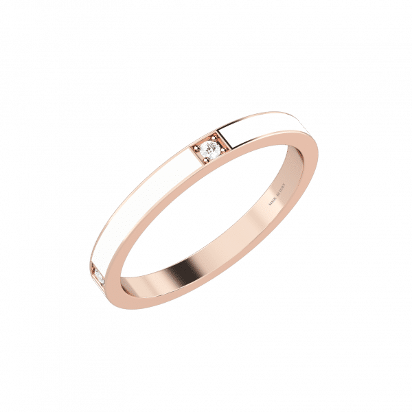 Colors rose gold ring with white enamel and diamonds