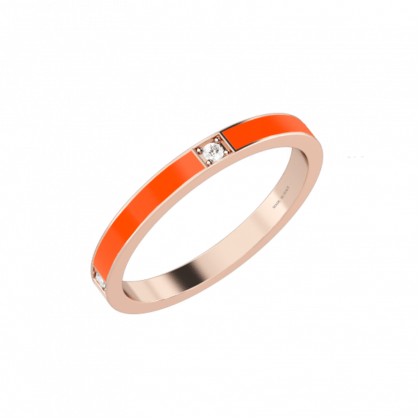 Colors rose gold 18KT ring enamelled in orange with diamonds