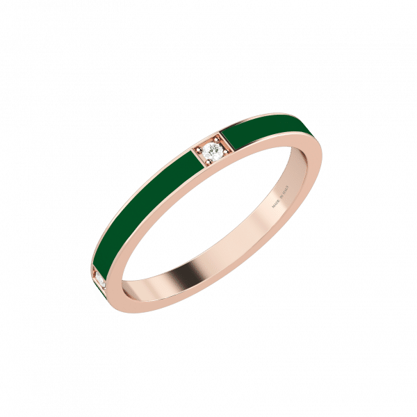 Colors rose gold 18KT ring enamelled in dark green with diamonds