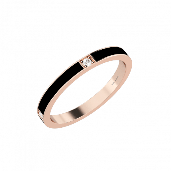 Colors rose gold 18KT ring enamelled in black with diamonds