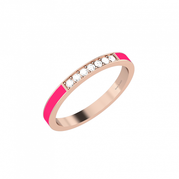 Colors Plus rose gold 18KT ring enamelled in fuchsia with diamonds