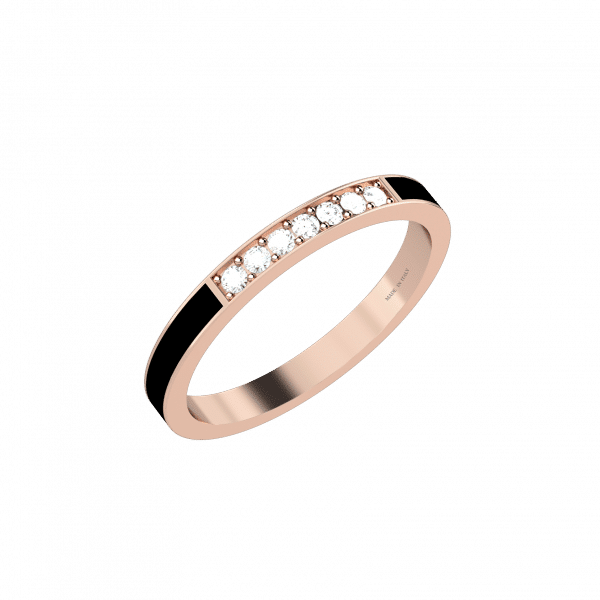 Colors plus anello oro rosa 18KT smaltato nero con diamanti