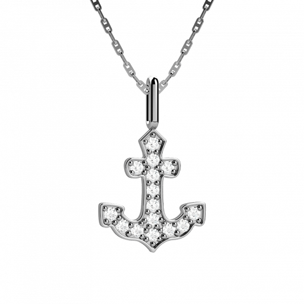 Symbols collana con pendente oro bianco 18KT e diamanti a forma di ancora