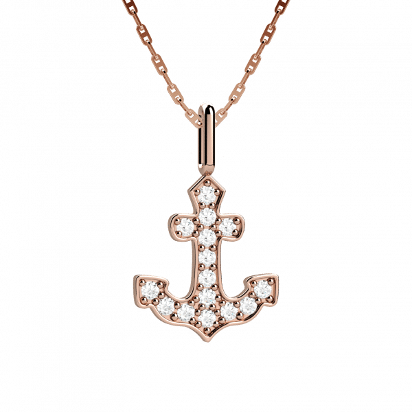 Symbols collana con pendente oro rosa 18KT e diamanti a forma di ancora