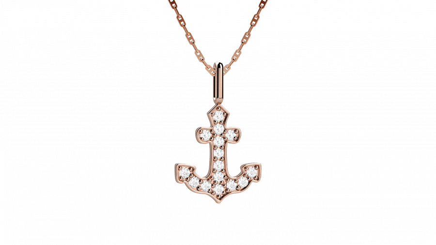 Symbols collana con pendente oro rosa 18KT e diamanti a forma di ancora