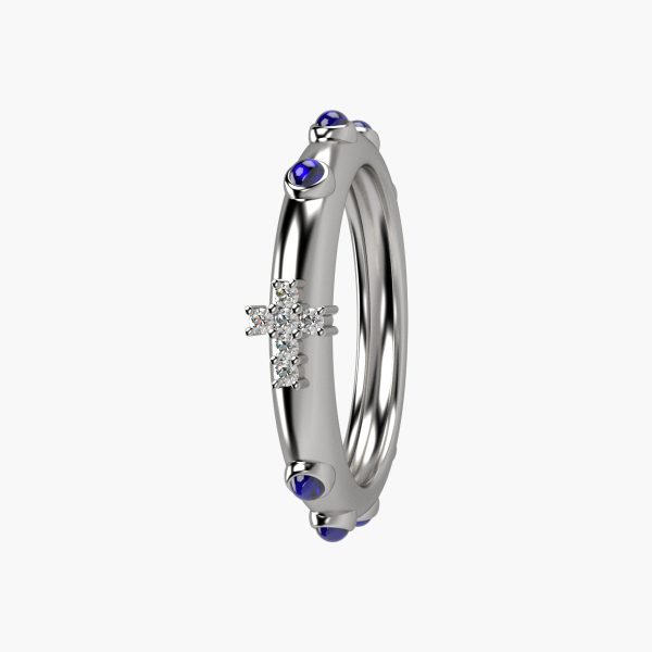 9KT white gold band with Diamonds and Sapphires