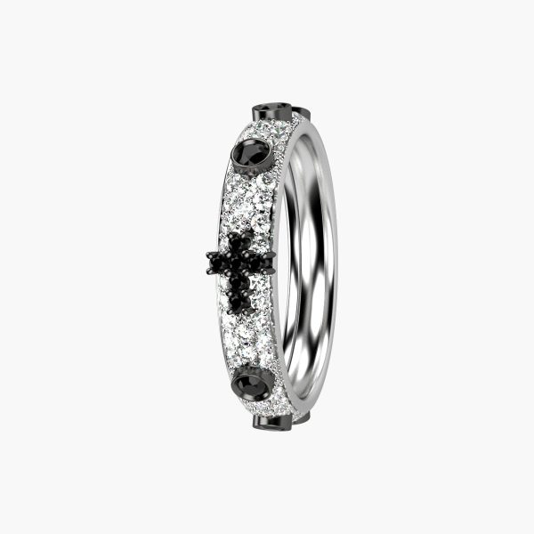 9KT white gold band with Diamonds and black Diamonds