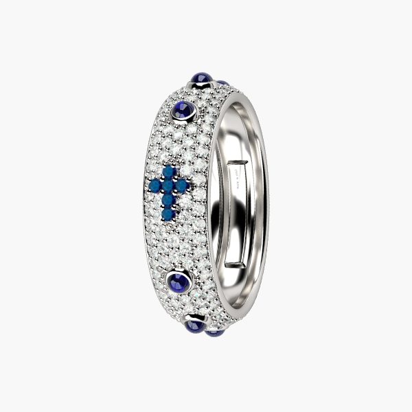 Anello rosario oro bianco 18KT Diamanti e Zaffiri