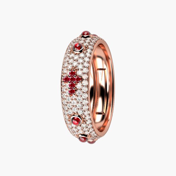 Anello rosario oro rosa 18KT Diamanti e Rubini