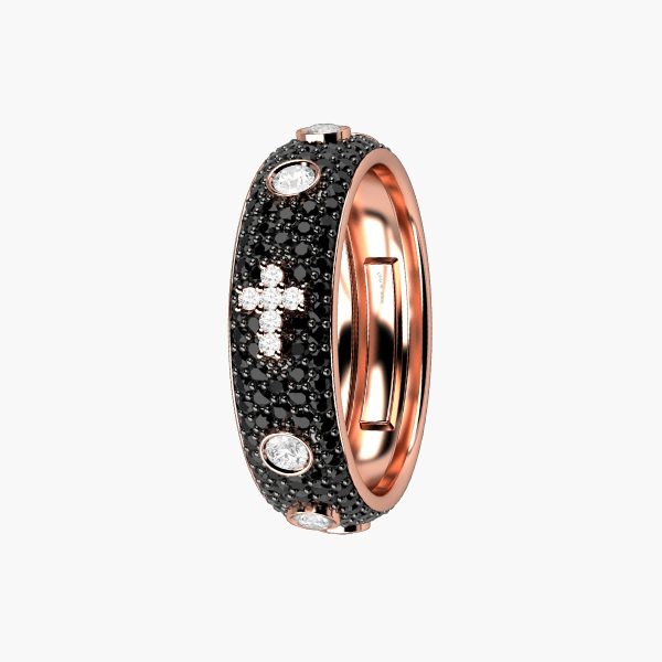 Anello rosario oro rosa 18KT Diamanti Neri e Diamanti