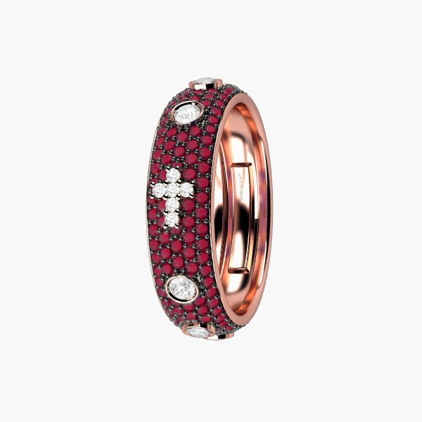 Anello rosario oro rosa 18KT Rubini e Diamanti
