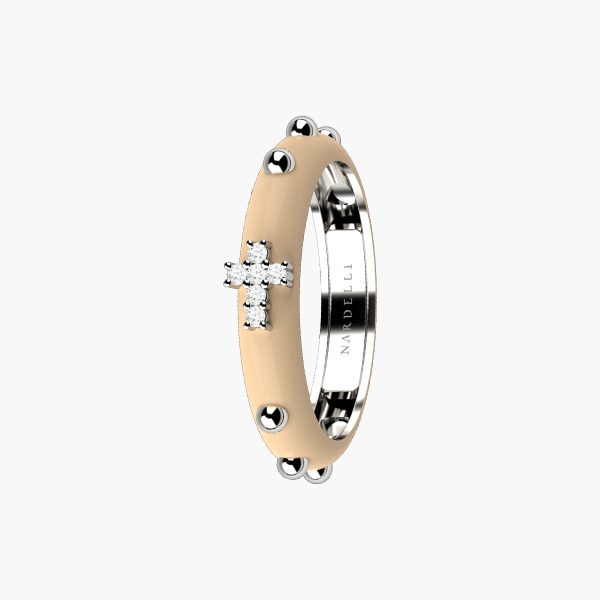 Fedina oro bianco 9KT smaltato panna