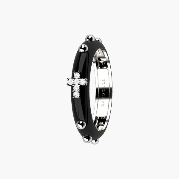 Fedina oro bianco 9KT smaltato nero