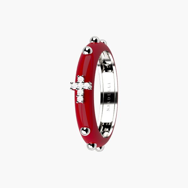 Fedina oro bianco 9KT smaltato rosso