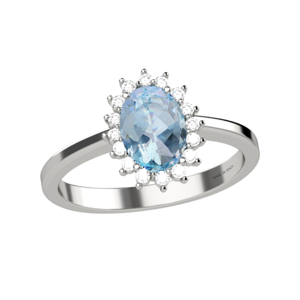 Anello in oro bianco con acquamarine e diamanti