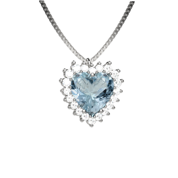 Pendente cuore in oro bianco con acquamarine e diamanti