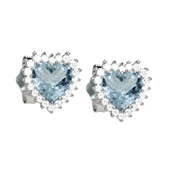 Orecchini cuore in oro bianco con acquamarine e diamanti