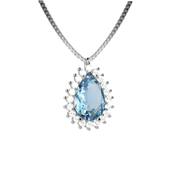 Pendente goccia in oro bianco con acquamarine e diamanti