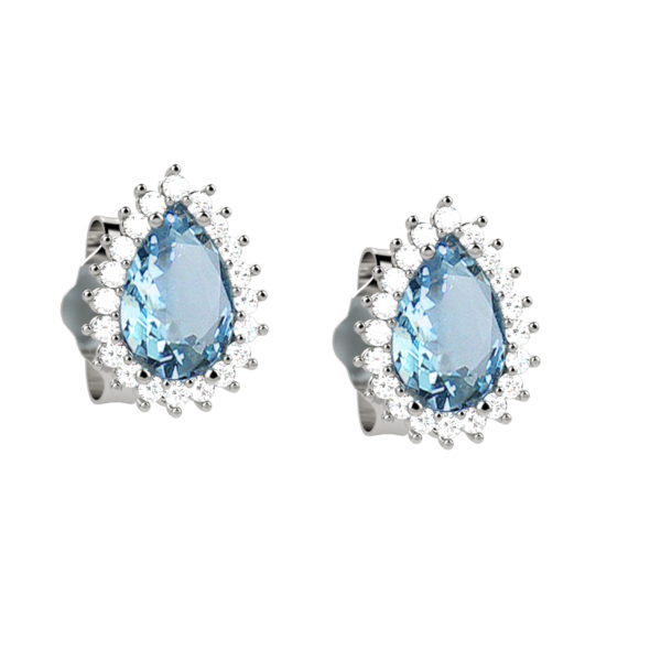 Orecchini goccia in oro bianco con acquamarine e diamanti