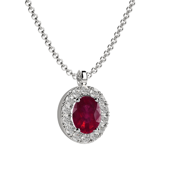 Pendente halo in oro bianco 18KT con rubino e diamanti