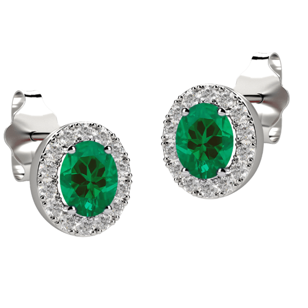 Orecchini halo in oro bianco 18KT con smeraldo e diamanti