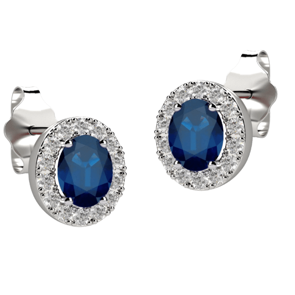 Orecchini halo in oro bianco 18KT con zaffiro e diamanti