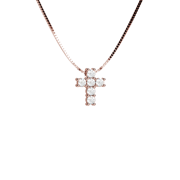 Pendente croce in oro rosa 18KT con diamanti