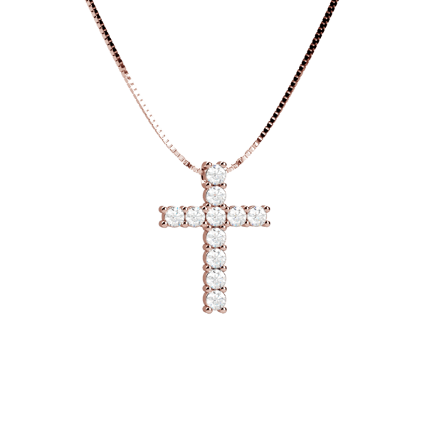 Pendente croce in oro rosa 18KT con diamanti