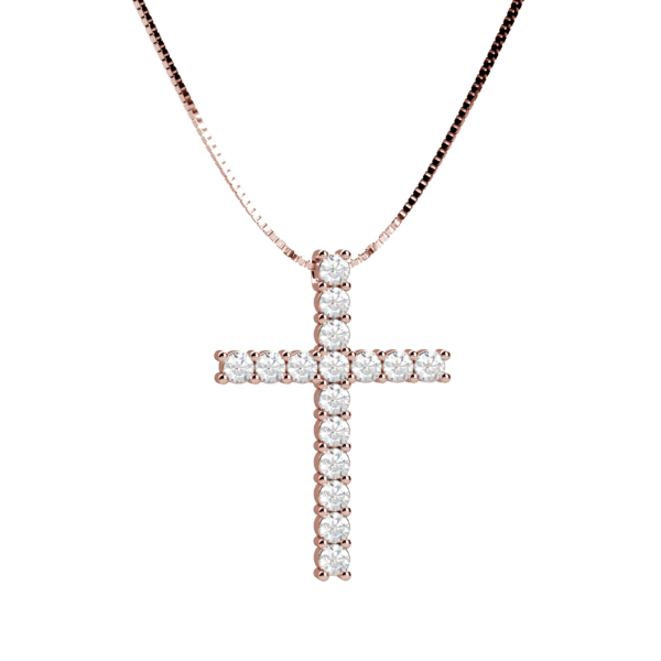 Pendente croce in oro rosa 18KT con diamanti