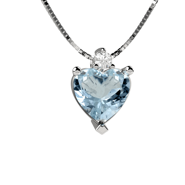 Pendente cuore in oro bianco 18KT con acquamarina e diamante