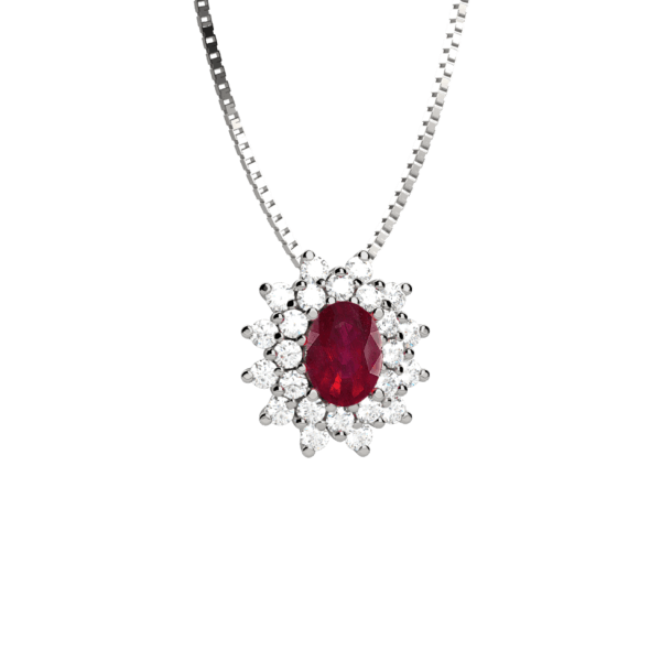 Pendente classico in oro bianco 18KT con rubino e diamanti