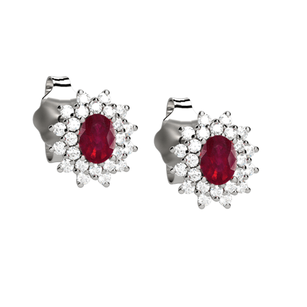 Orecchini classico in oro bianco 18KT con rubino e diamanti