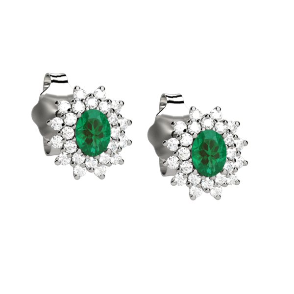 Orecchini classico in oro bianco 18KT con smeraldo e diamanti