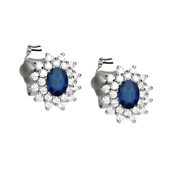 Orecchini classico in oro bianco 18KT con zaffiro e diamanti