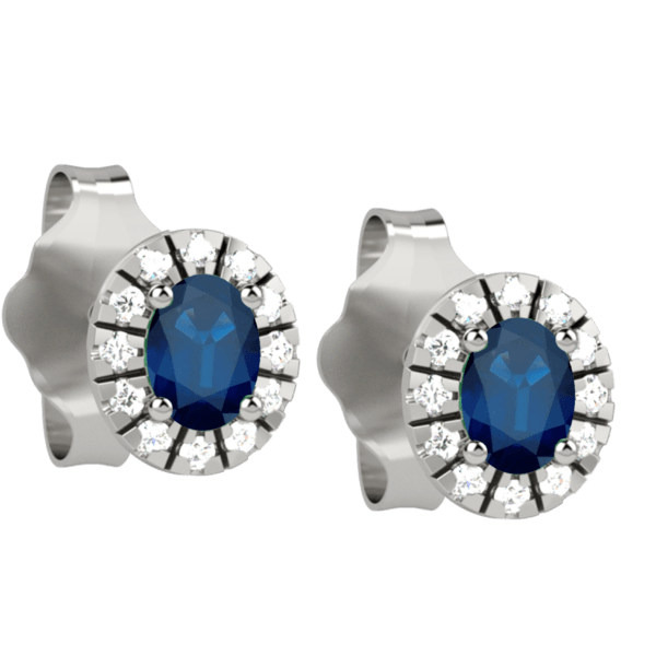 Orecchini halo in oro bianco 18KT con zaffiro e diamanti