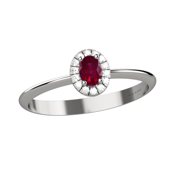 Anello halo in oro bianco 18KT con rubino e diamanti