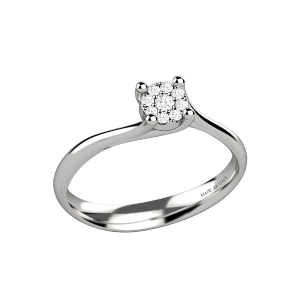 Anello solitario in oro bianco 18KT con diamanti