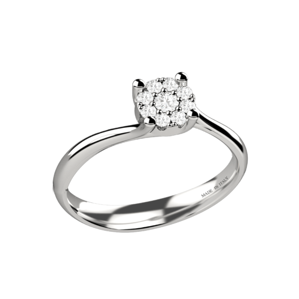 Anello solitario in oro bianco 18KT con diamanti