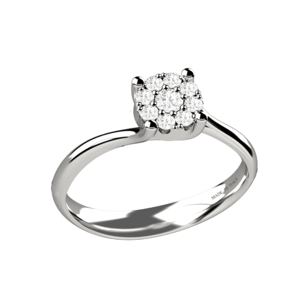 Anello solitario in oro bianco 18KT con diamanti