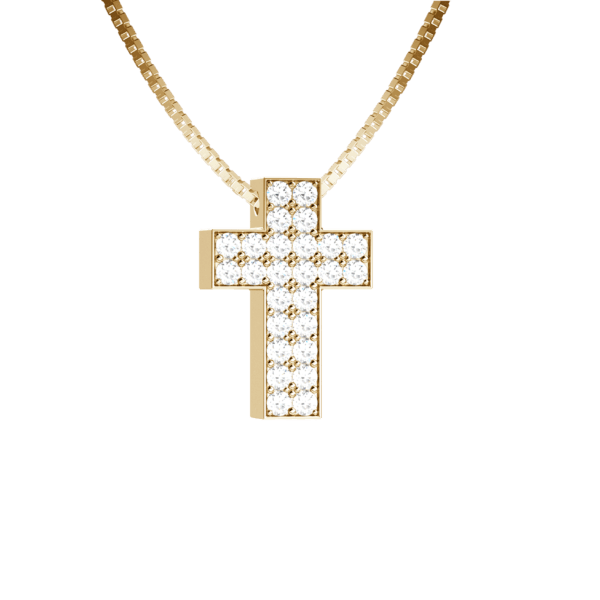 Pendente croce in oro giallo 18KT con pavé di diamanti