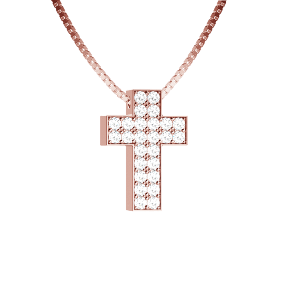 Pendente croce in oro rosa 18KT con pavé di diamanti