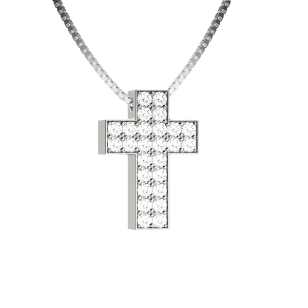 Pendente croce in oro bianco 18KT con pavé di diamanti
