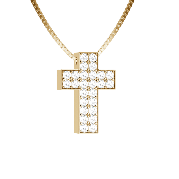 Pendente croce in oro giallo 18KT con pavé di diamanti