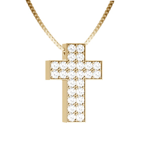 Pendente croce in oro giallo 18KT con pavé di diamanti